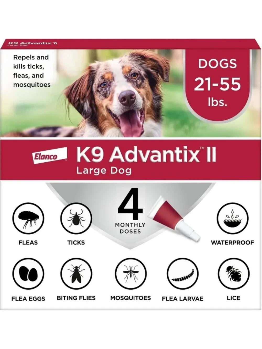 Vet-Recommended Flea, Tick & Mosquito Treatment for Large Dogs 21-55 lbs - 4-Mo